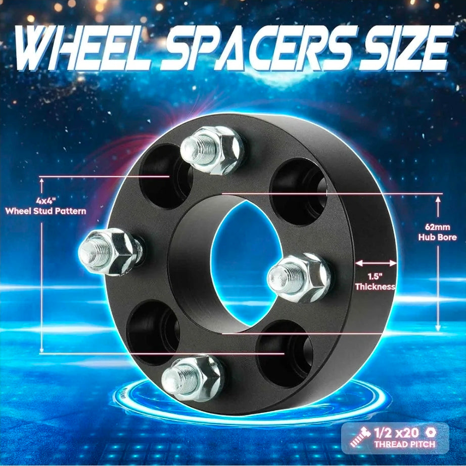 4x4 Wheel Spacers 1.5in Wheel Adapters Forged 4 Lug fit for Golf Cart EZ GO Club Car 62mm Bore with 1/2" x 20 Studs 4pcs