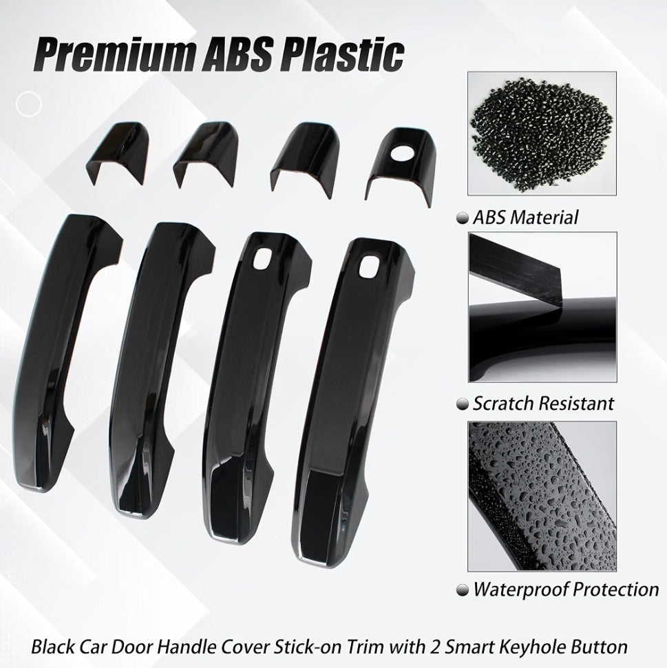 Glossy Black Car Door Handle Cover Trim with 2 Smart Keyhole Button fit 2019-2025 for Chevy Chevrolet Silverado GMC Sierra 1500 2500HD 3500HD Exterior Door Handle Caps Stick-on Protector