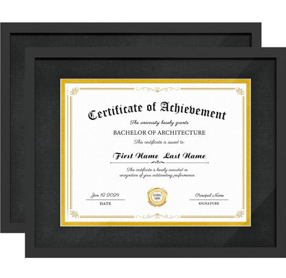 11x14 Black Diploma Frames,Gold & Black Mats,Real Glass
Wall or Tabletop Display,Display 8.5x11 with Mat or 11x14 Without Mat,Black Backboard, 2 Pack