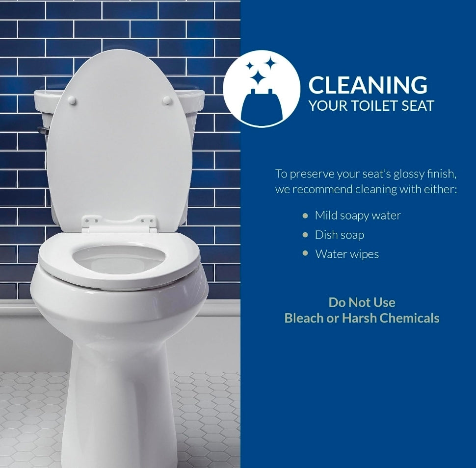 CHURCH Toilet Seat, Easy Clean Hinges Release for Deep Cleans, Durable Enameled Wood Seat, Elongated, White