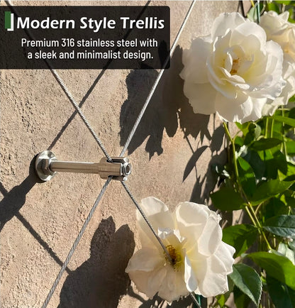 Wire Trellis Kit, 12-Set 5/64” (2mm) Crosshead Kit with 53ft Cable
T316 Marine Grade Stainless Steel, Wall-Mounted Cable Trellis for Climbing Plants Outdoor, Garden Fence Espalier System