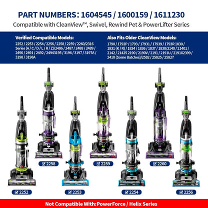 Brush Roll&2Belts Kit for Bissell CleanView Swivel Rewind Vacuums Fits 2252 2253 2254 2256 2258 2259 2260 2316 2486 2487 2488 2489 3195 3196 3197 3197A 3198 3198A Replace Parts 1604545 1600159 1611230