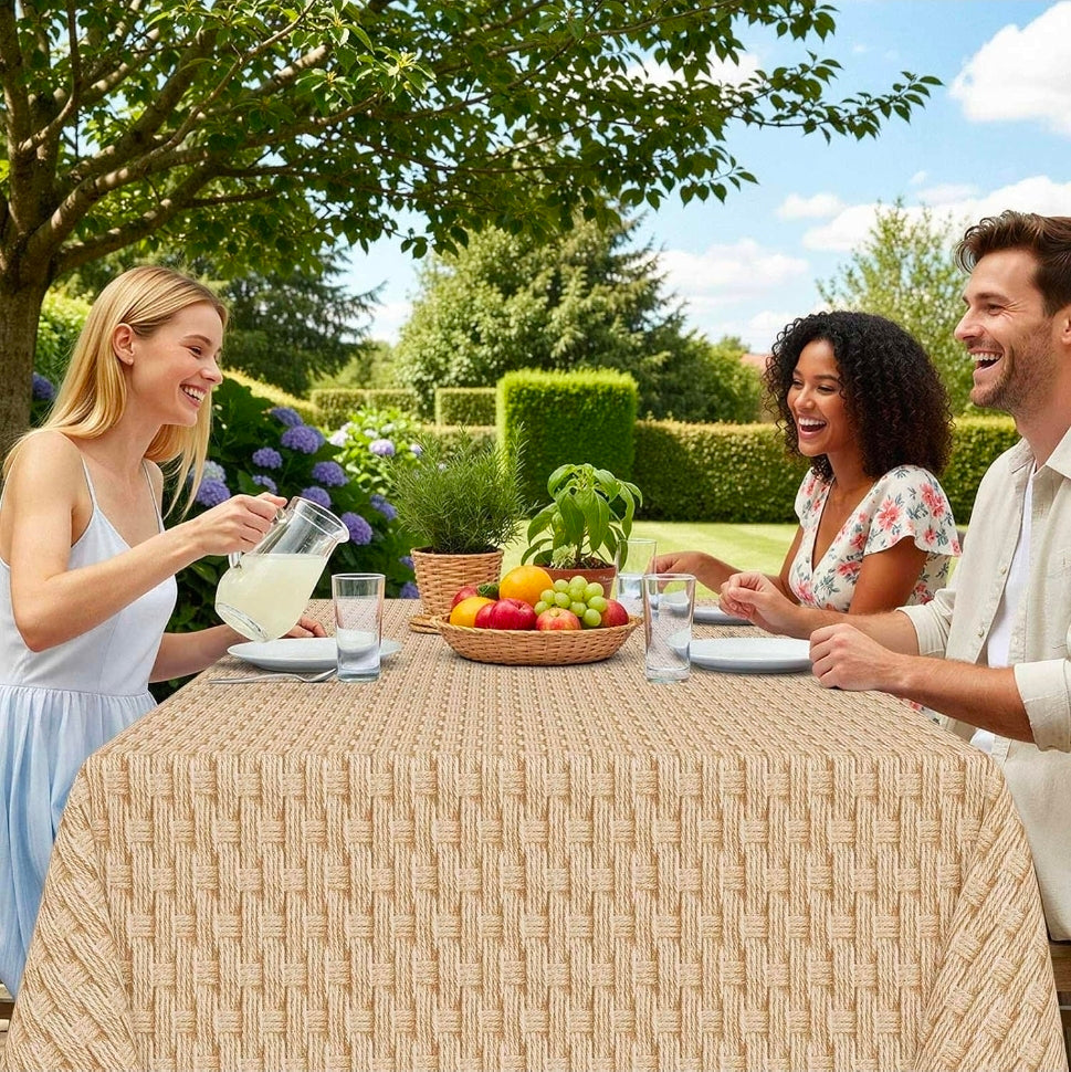 Rectangle Table Cloth, Waterproof Vinyl Tablecloths with Flannel Backing, Wipeable Spillproof Plastic Table Cover for Dining, Indoor and Outdoor (Champagne, 60 "x 84")