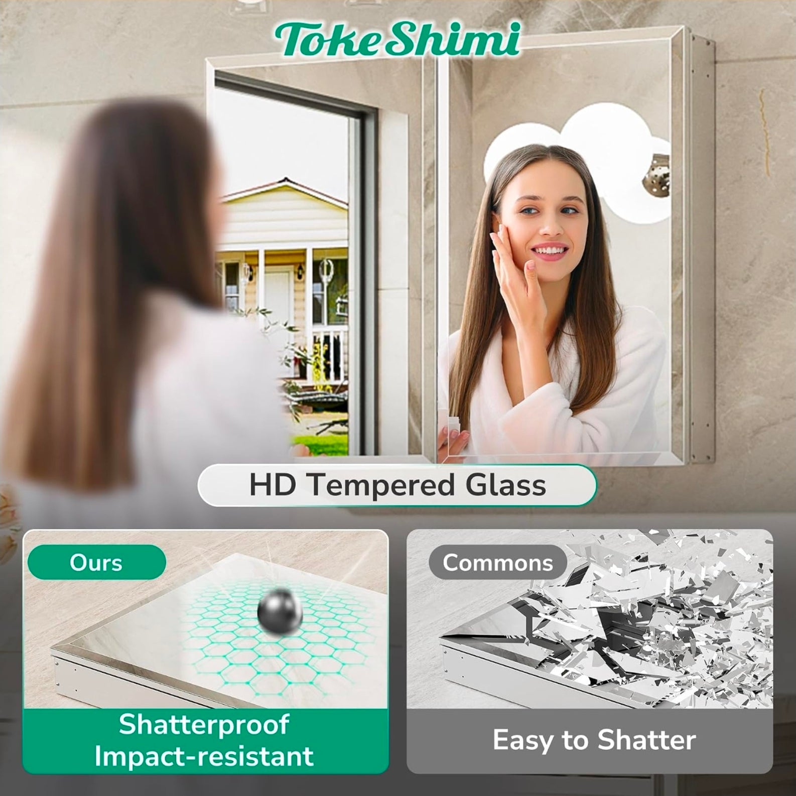 16 x 20 Mirrored Medicine Cabinet, Tempered Beveled Mirror, Silver Medicine Cabinet for Bathroom, Assembly Required, Stepless Adjustable Shelves, Recessed/Wall Mount