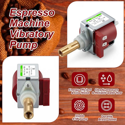 41w Espresso Machine Vibratory Pump Replacement, Brass Outlet
Compatible with ULKA EX5 & Multiple Espresso Machines, 120V 60Hz, Stable & Smooth Operation, Easy to Install