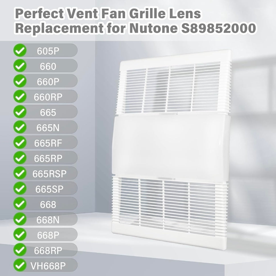 S89852000 Ventilation Fan Grille and Lens Replacement Parts for Broan Nutone 605P 660RP 665SP 668N Series Bathroom Vent Exhaust Fan Cover