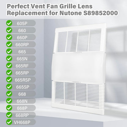 S89852000 Ventilation Fan Grille and Lens Replacement Parts for Broan Nutone 605P 660RP 665SP 668N Series Bathroom Vent Exhaust Fan Cover