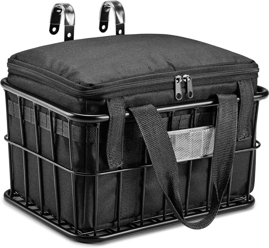Bike Basket Front with Removable Liner Bag, Large Bicycle Front Basket for Men Women, Heavy Duty Metal Bike Cargo Basket for Adult Bikes, Ebike, Electric Bike, Mountain Bike, City Bike, Cruiser