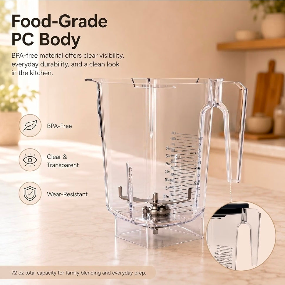 72 oz Blender Replacement Jar Compatible with Blendtec Blenders, BPA-Free Container with Lid and Stainless Steel Blade Assembly, Ideal for Home Kitchens, Smoothies, Cafés and Commercial Use