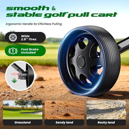 Adjustable 2-Wheel Golf Pull Cart – Junior Golf Push Cart for Ages 3 to Adult, Adjustable Upper Bracket & Handle Height