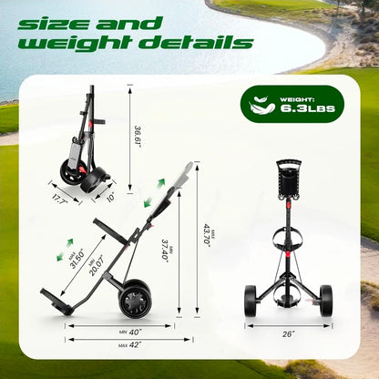 Adjustable 2-Wheel Golf Pull Cart – Junior Golf Push Cart for Ages 3 to Adult, Adjustable Upper Bracket & Handle Height