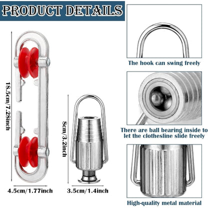 2 Pcs Clothesline Tightener with 2 Pcs Aluminum Rope Separator
Rope Tensioner for Outdoor Indoor Laundry, Pulley Spreader Accessories, Adjustable Tension Fixing, Backyard Patio Balcony