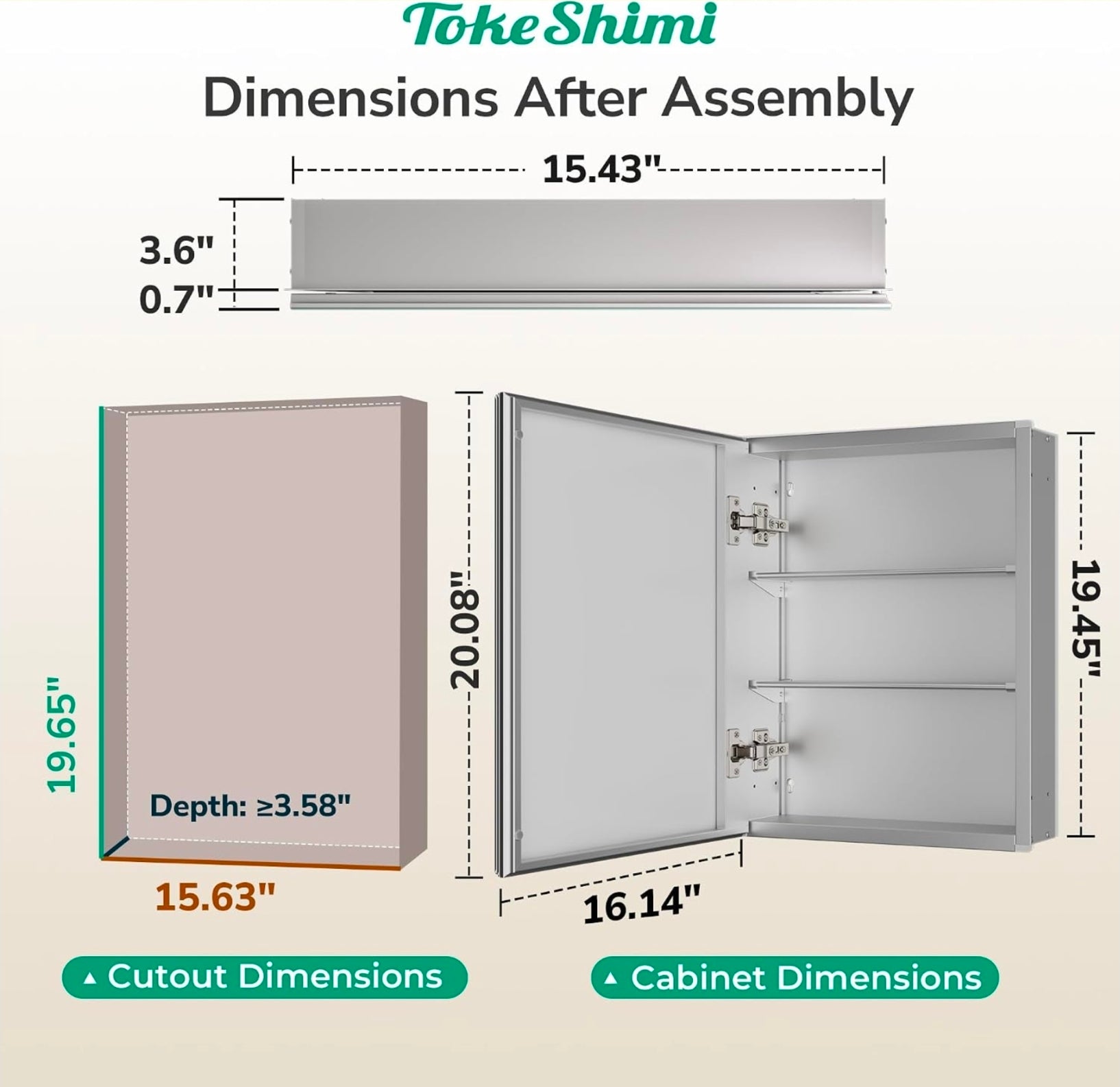 16 x 20 Mirrored Medicine Cabinet, Tempered Beveled Mirror, Silver Medicine Cabinet for Bathroom, Assembly Required, Stepless Adjustable Shelves, Recessed/Wall Mount