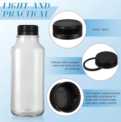 100 Pcs 38 mm Caps for Empty Juice Bottles, Tamper Seal Lids, Black
Plastic Bottle Caps Container Lids Bottle Caps, for Crafts DIY, 4, 8, 12, 16, and 32 oz Containers