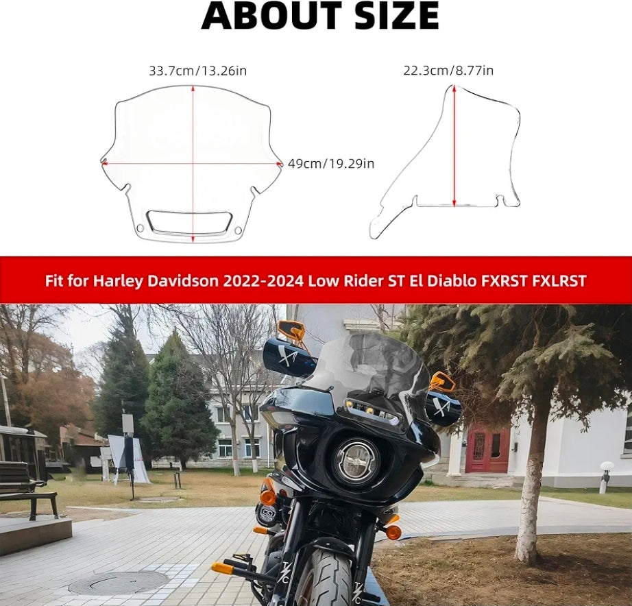 9" Windshield Windscreen Air Deflector for Harley 2022-2024 Low Rider ST El Diablo FXRST FXLRST (Smoke)