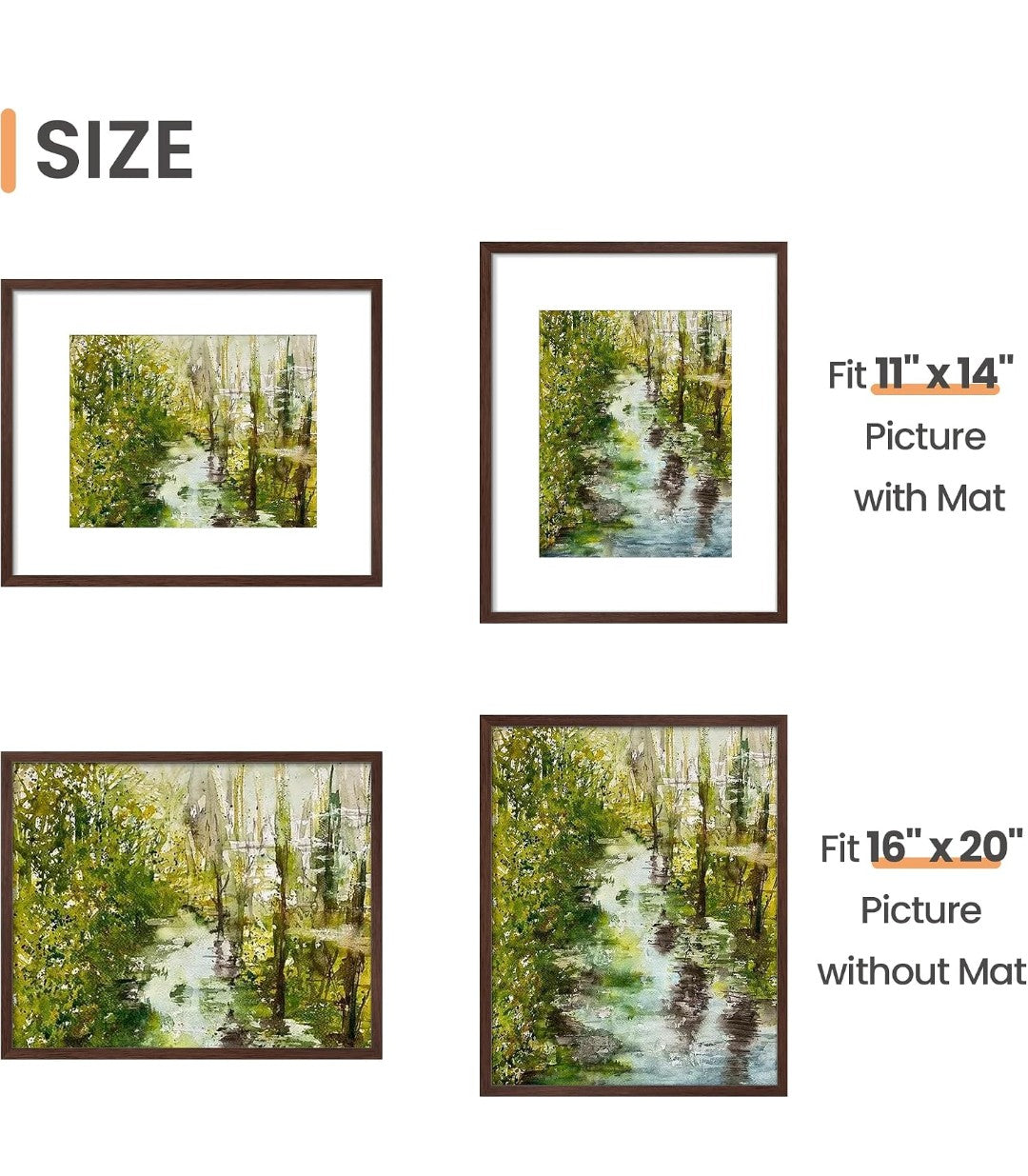 16x20 Brown Picture Frame – Modern Poster & Photo Frame with 11x14 Mat for Wall Decor