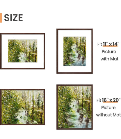 16x20 Brown Picture Frame – Modern Poster & Photo Frame with 11x14 Mat for Wall Decor