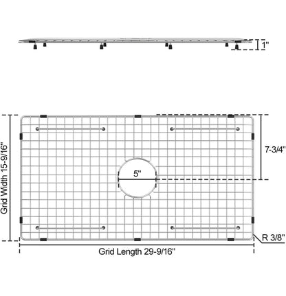 29.5" x 15.56" Stainless Steel Sink Bottom Grid | Centered Drain