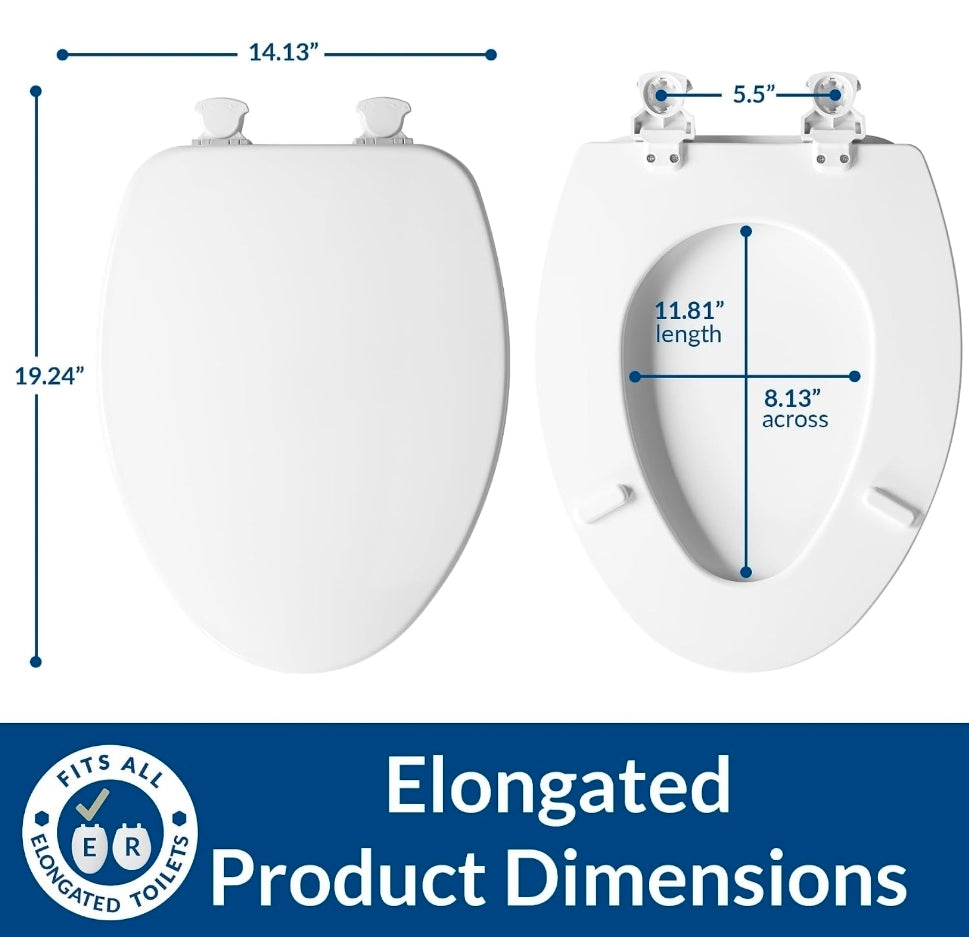 CHURCH Toilet Seat, Easy Clean Hinges Release for Deep Cleans, Durable Enameled Wood Seat, Elongated, White