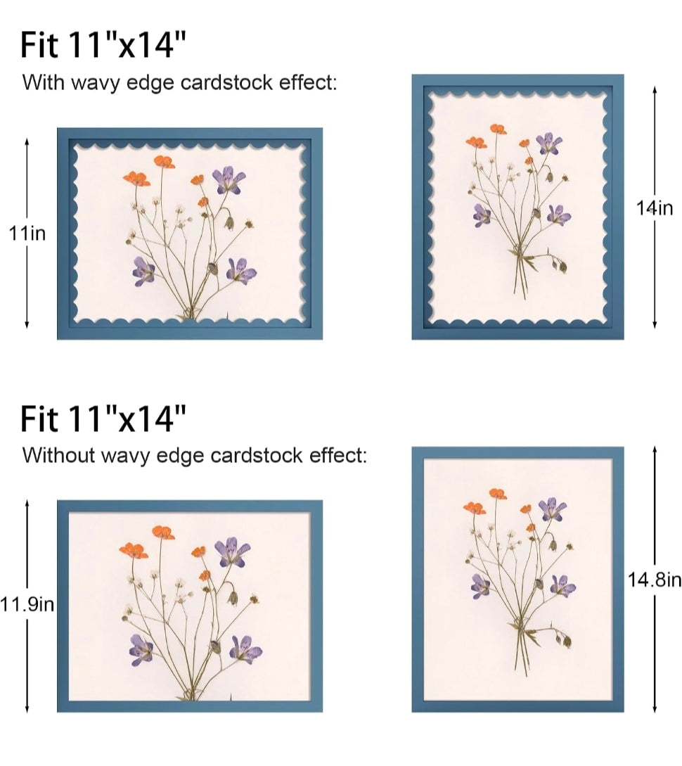 11x14 Picture Frame with Wavy Mat, Wooden Real Glass 11 x 14 Photo Frame for Wall Hanging, Blue, 1 Pack