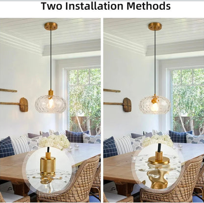 Glass Pendant Lights Kitchen Island 8 Inch Adjustable Pendant Light Fixtures with Hand-Blown Hammer Glass Farmhouse Hanging Light for Kitchen Sink Dining Room Bedroom Hallway