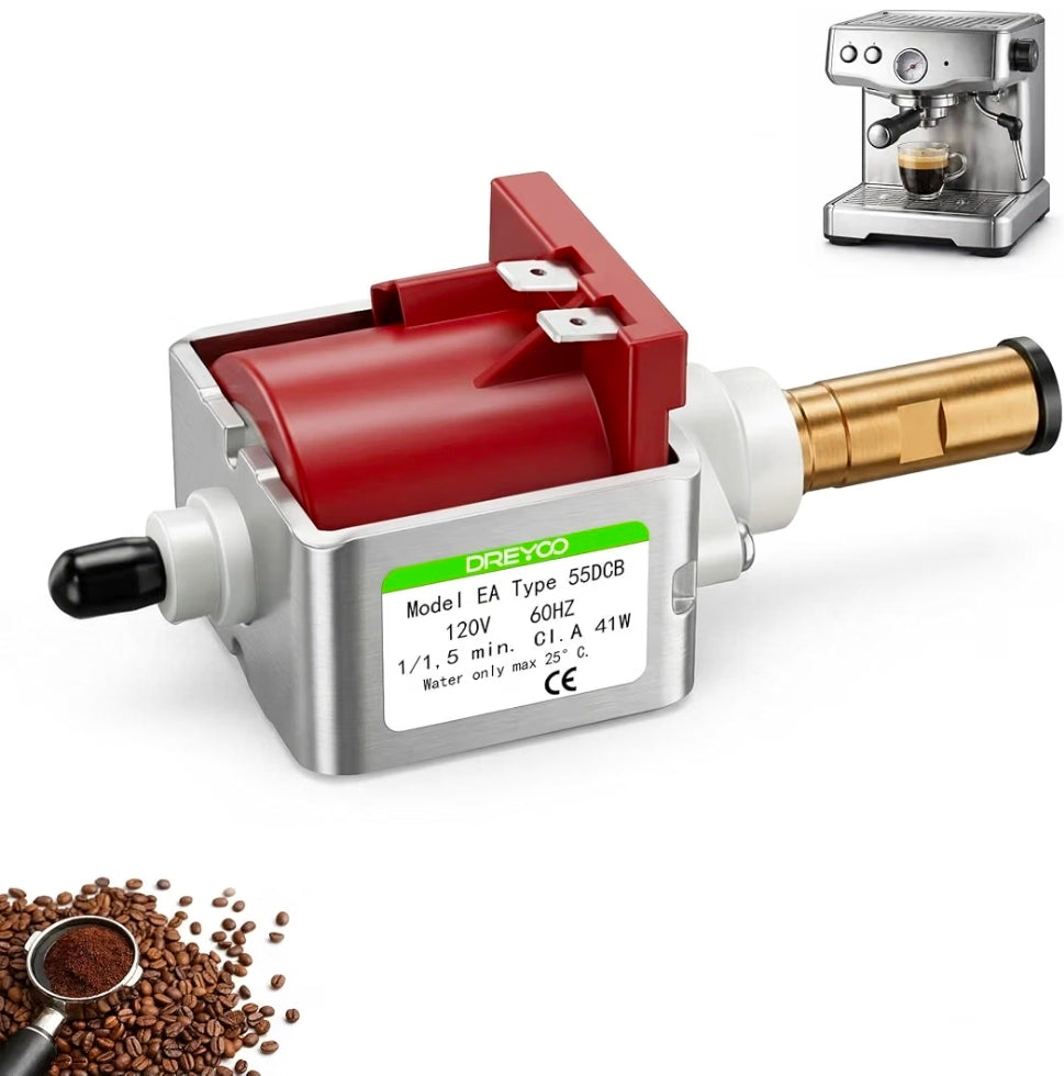 41w Espresso Machine Vibratory Pump Replacement, Brass Outlet
Compatible with ULKA EX5 & Multiple Espresso Machines, 120V 60Hz, Stable & Smooth Operation, Easy to Install