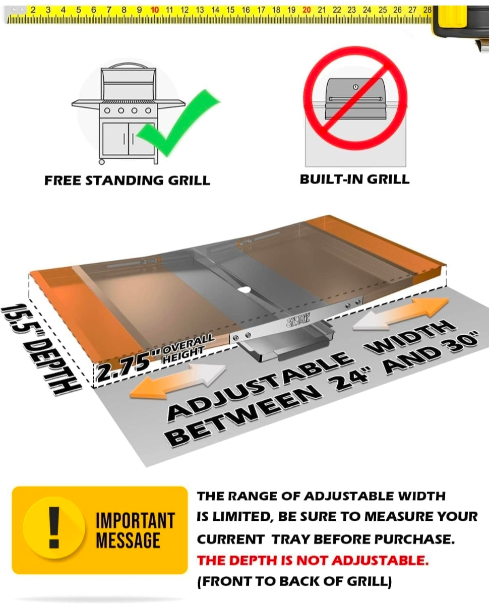 Grease Tray with Catch Pan - Dyna Glo Grill Replacement Parts (24"-30")
Universal Drip Pan for 4/5 Burner Gas Grill Models from Dyna Glo, Nexgrill, Expert Grill, Kenmore, BHG and More (24"-30")