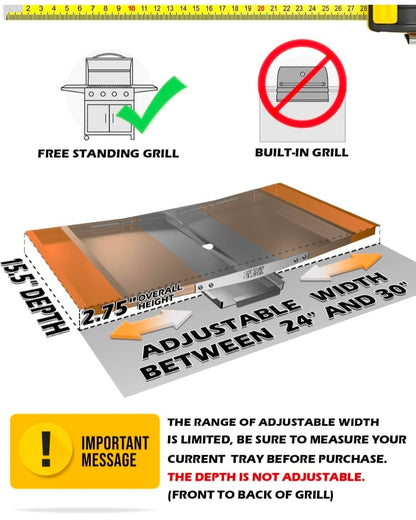 Grease Tray with Catch Pan - Dyna Glo Grill Replacement Parts (24"-30")
Universal Drip Pan for 4/5 Burner Gas Grill Models from Dyna Glo, Nexgrill, Expert Grill, Kenmore, BHG and More (24"-30")