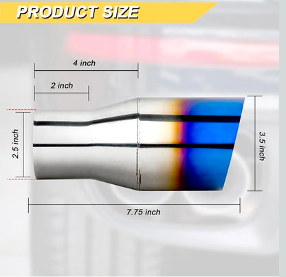 2.5 inch Inlet Exhaust Tip, 3.5" Outlet 7.75" Overall Length,2PCS
Stainless Steel Exhaust Tail Pipe, Weld On, Sleek Angle Cut, Polished Tailpipe, Blue Burnt