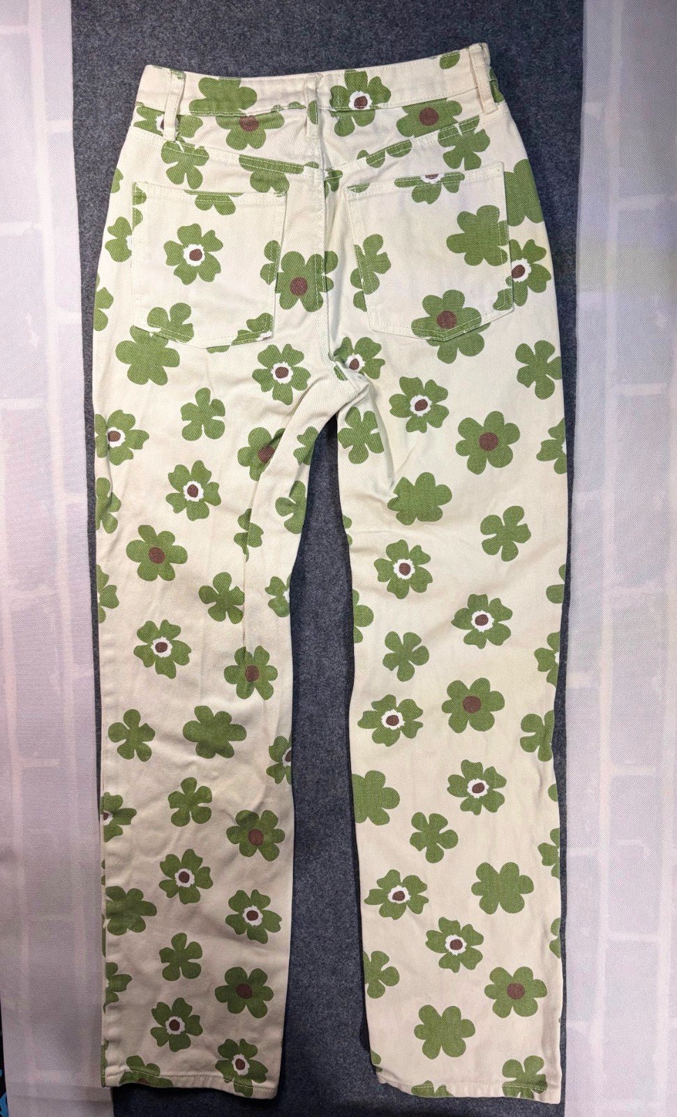 RSQ Ivory Straight‑Leg Women’s Jeans w/ Green & Brown Floral Print - Horizon Endless