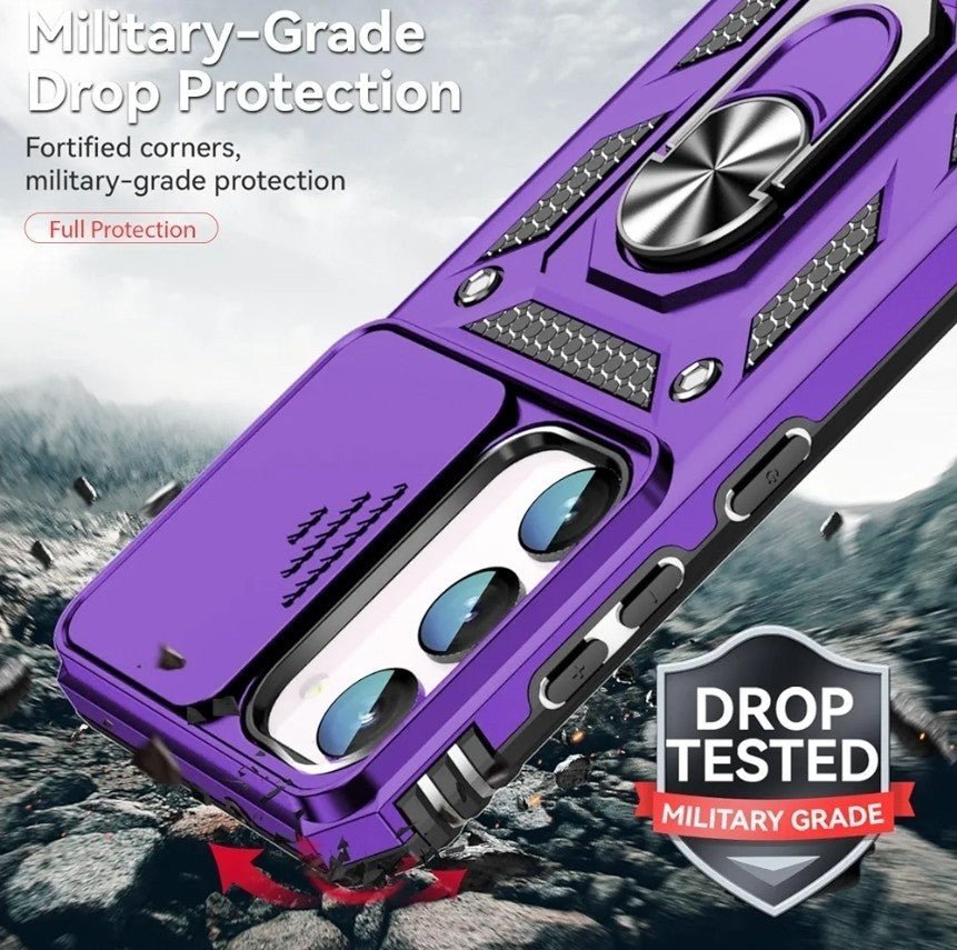 Samsung Galaxy S23 FE Slide Camera Lens Ring Stand Case Cover Durable 360 Case - Horizon Endless