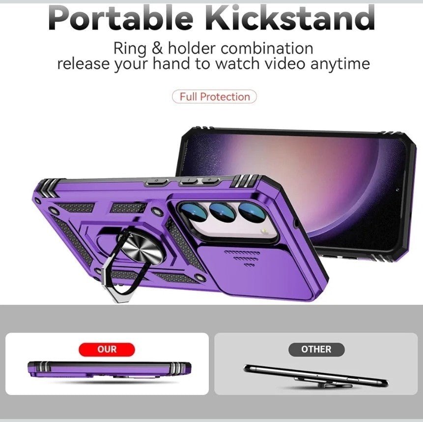 Samsung Galaxy S23 FE Slide Camera Lens Ring Stand Case Cover Durable 360 Case - Horizon Endless