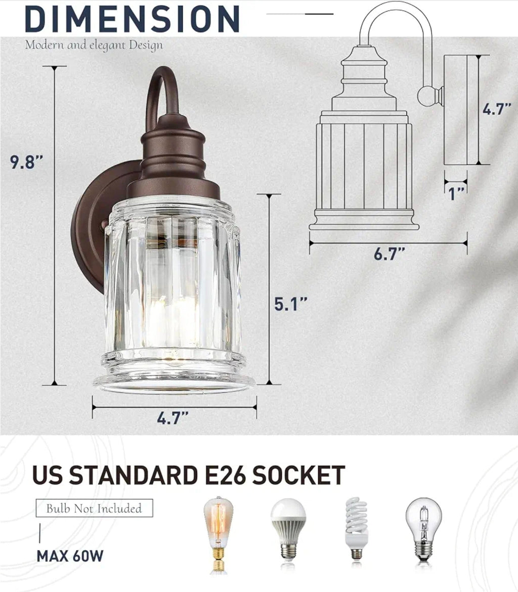 Modern Wall Sconce with Bell-Shaped Clear Glass, Bronze Finish Vanity Light for Bathroom Lighting - Horizon Endless