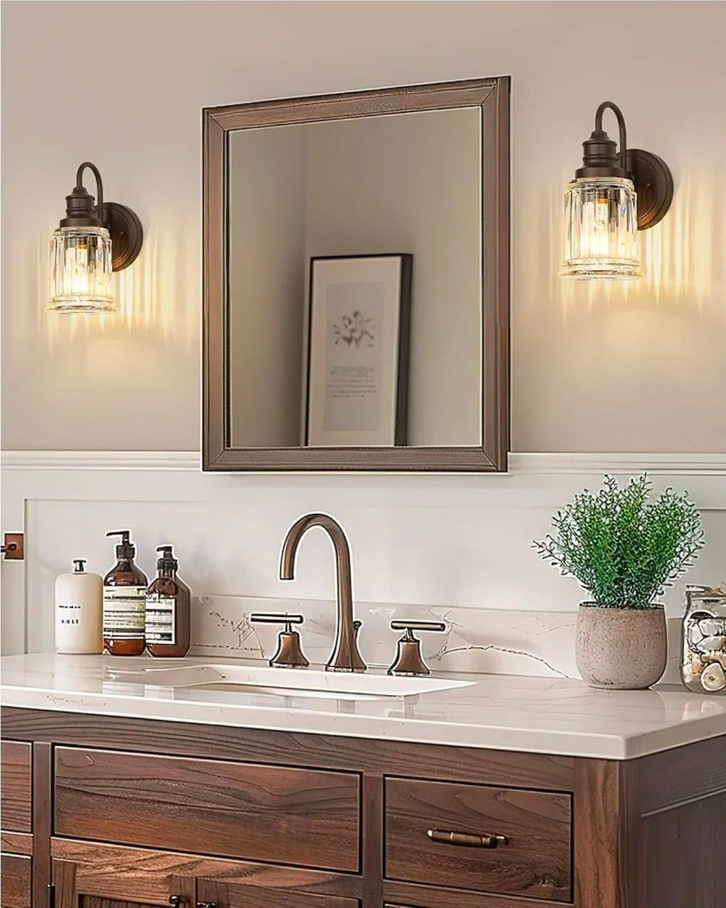 Modern Wall Sconce with Bell-Shaped Clear Glass, Bronze Finish Vanity Light for Bathroom Lighting - Horizon Endless
