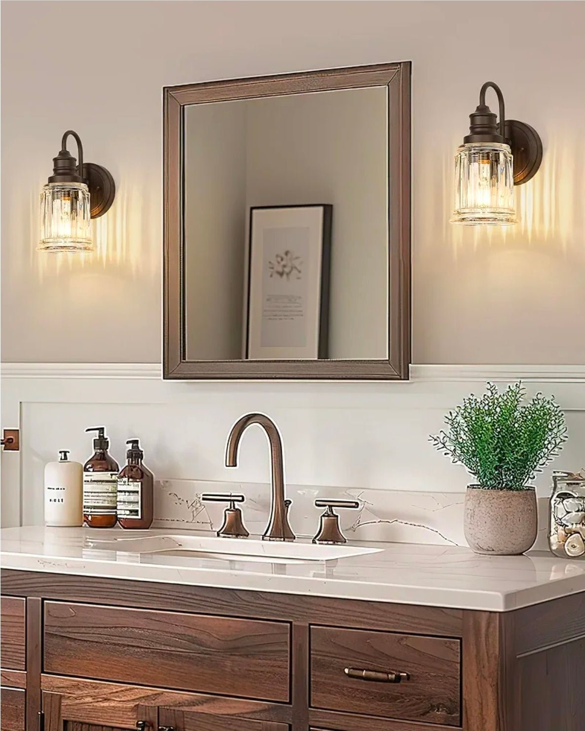 Modern Wall Sconce with Bell-Shaped Clear Glass, Bronze Finish Vanity Light for Bathroom Lighting - Horizon Endless
