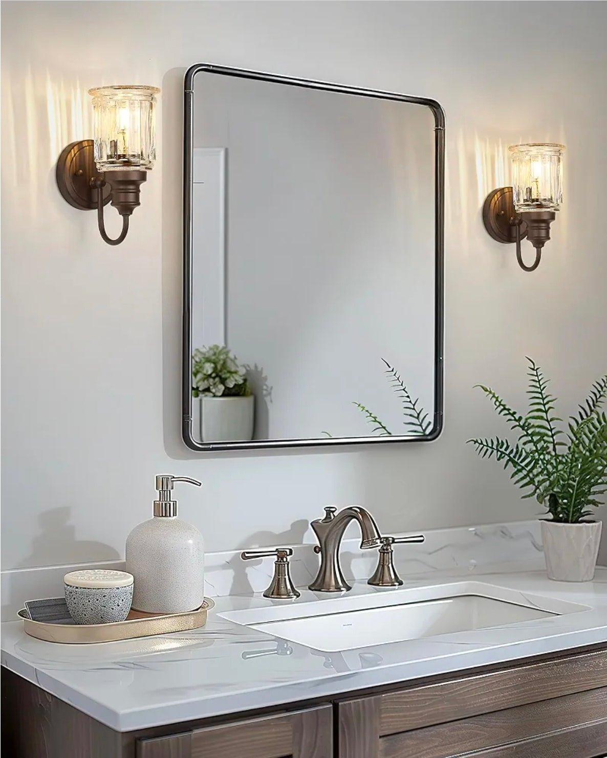 Modern Wall Sconce with Bell-Shaped Clear Glass, Bronze Finish Vanity Light for Bathroom Lighting - Horizon Endless