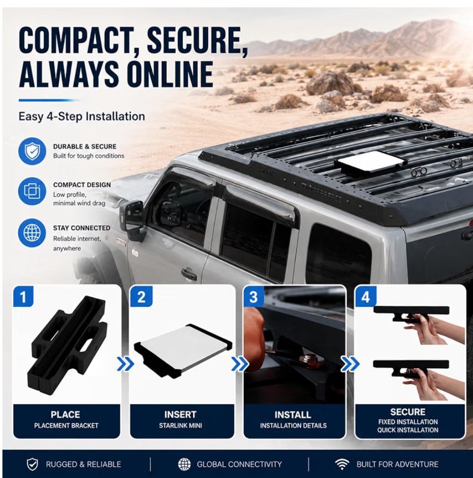 Starlink Mini Roof Rack Mount for T‑Slot & T‑Track Crossbars – Secure Low‑Profile Installation - Horizon Endless