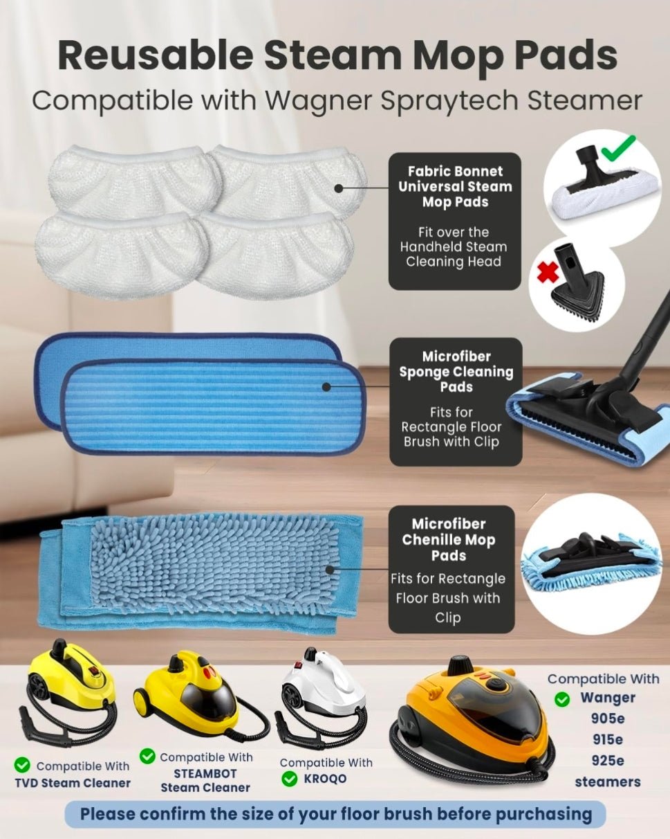 Steam Mop Pads Compatible with GOATCLEAN/Wagner Steam Cleaner Steam Cleaner Pads Compatilbe with TVD/STEAMBOT/Wagner 915e, Microfiber & Chenille & Fabric Bonnet Steam Pads -2+2+4 Pack - Horizon Endless