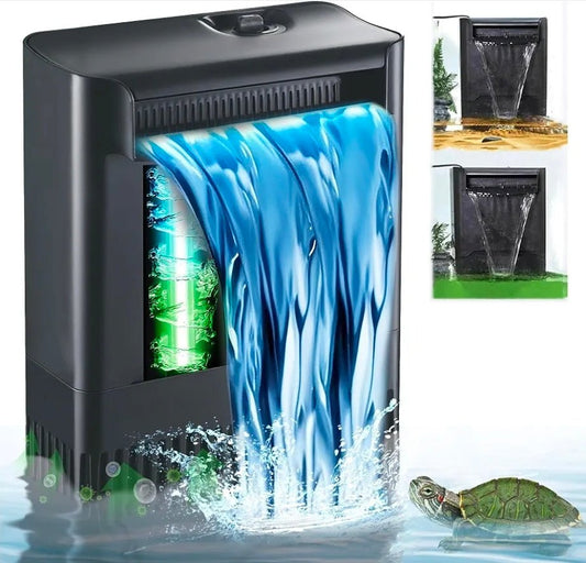 Turtle Tank Filter Aquarium Fish Filter w/U-V Light for Large 40-150 Gallon 4-Stage Flow Adjustable Low Water Level Internal Deodorization Green Clean Machine Killing Saltwater Freshwater Crystal Clear - Horizon Endless
