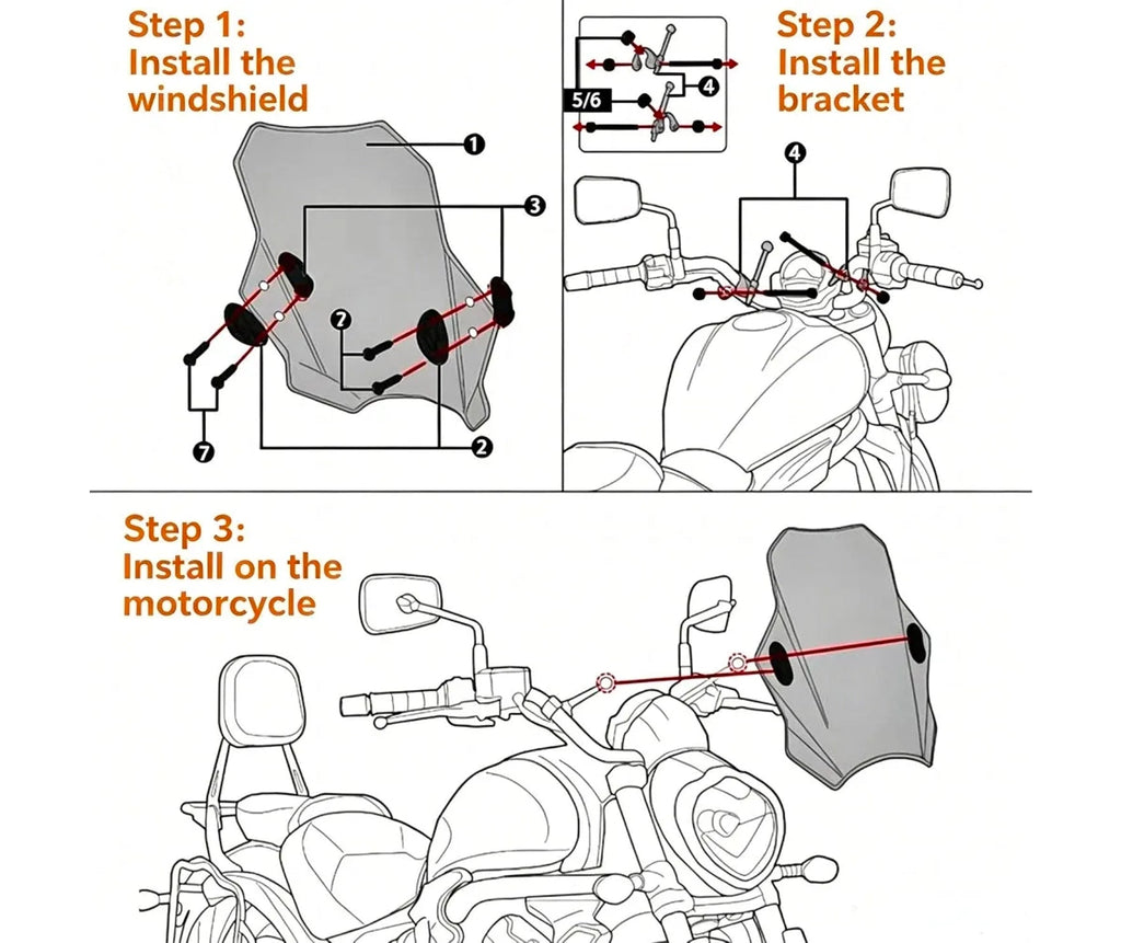 Universal Motorcycle Windshield for BMW Yamaha, Gray Windscreen Replacement - Horizon Endless