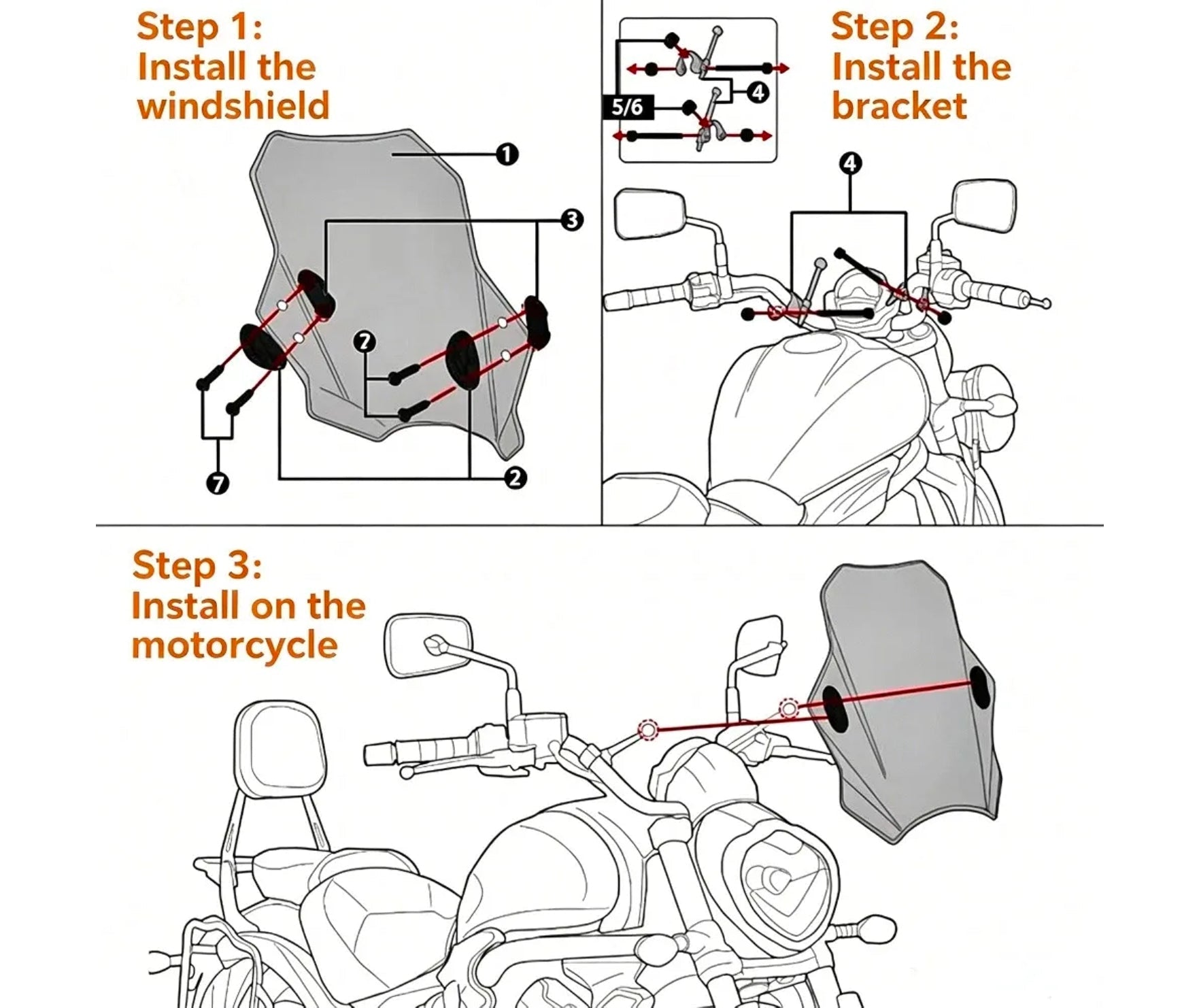 Universal Motorcycle Windshield for BMW Yamaha, Gray Windscreen Replacement - Horizon Endless