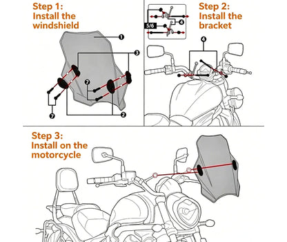 Universal Motorcycle Windshield for BMW Yamaha, Gray Windscreen Replacement - Horizon Endless