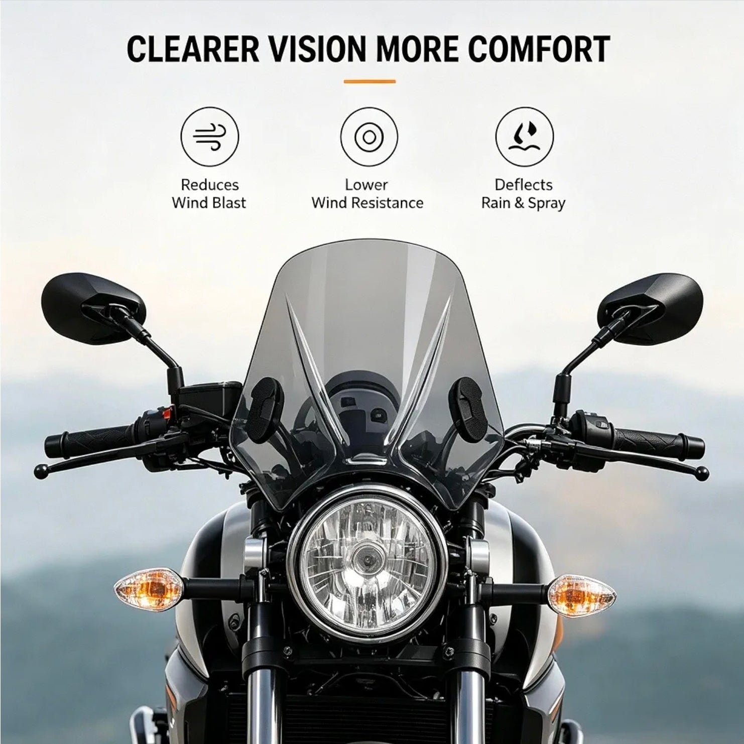 Universal Motorcycle Windshield for BMW Yamaha, Gray Windscreen Replacement - Horizon Endless