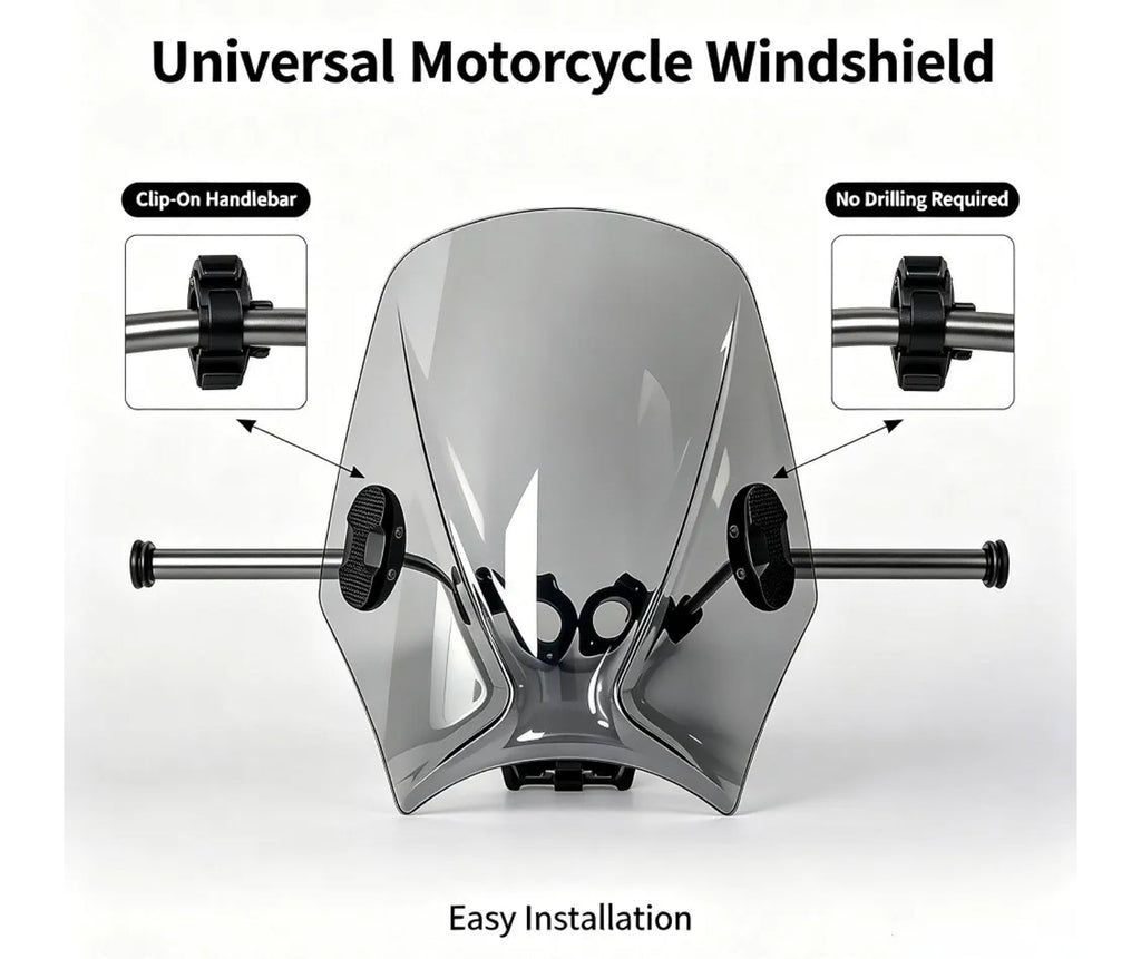 Universal Motorcycle Windshield for BMW Yamaha, Gray Windscreen Replacement - Horizon Endless