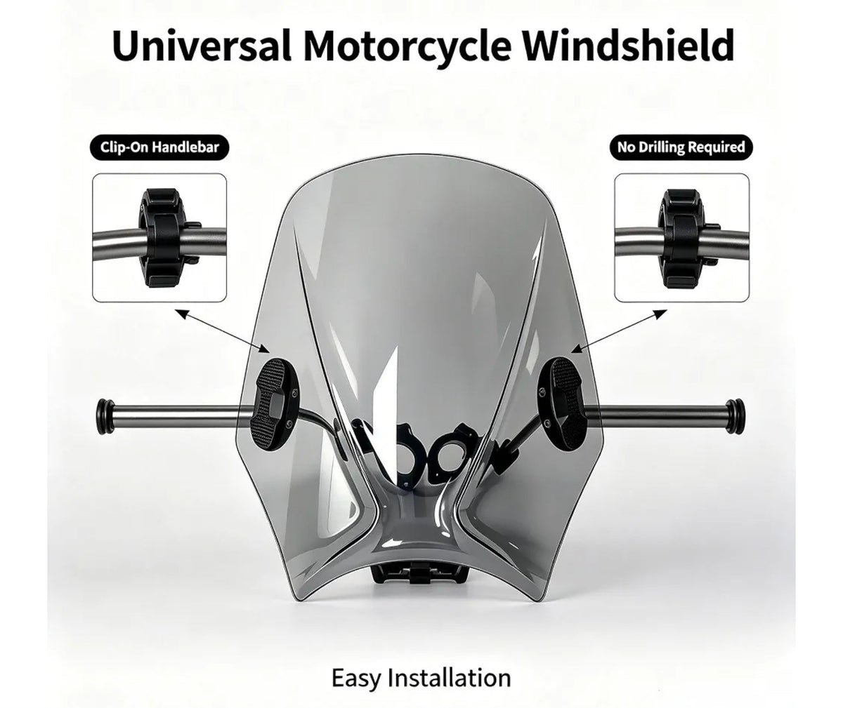 Universal Motorcycle Windshield for BMW Yamaha, Gray Windscreen Replacement - Horizon Endless