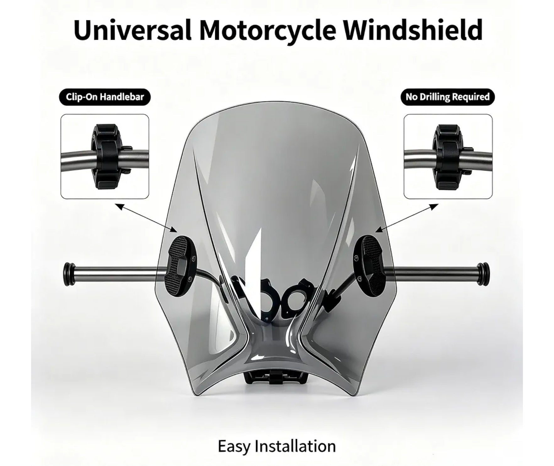 Universal Motorcycle Windshield for BMW Yamaha, Gray Windscreen Replacement - Horizon Endless