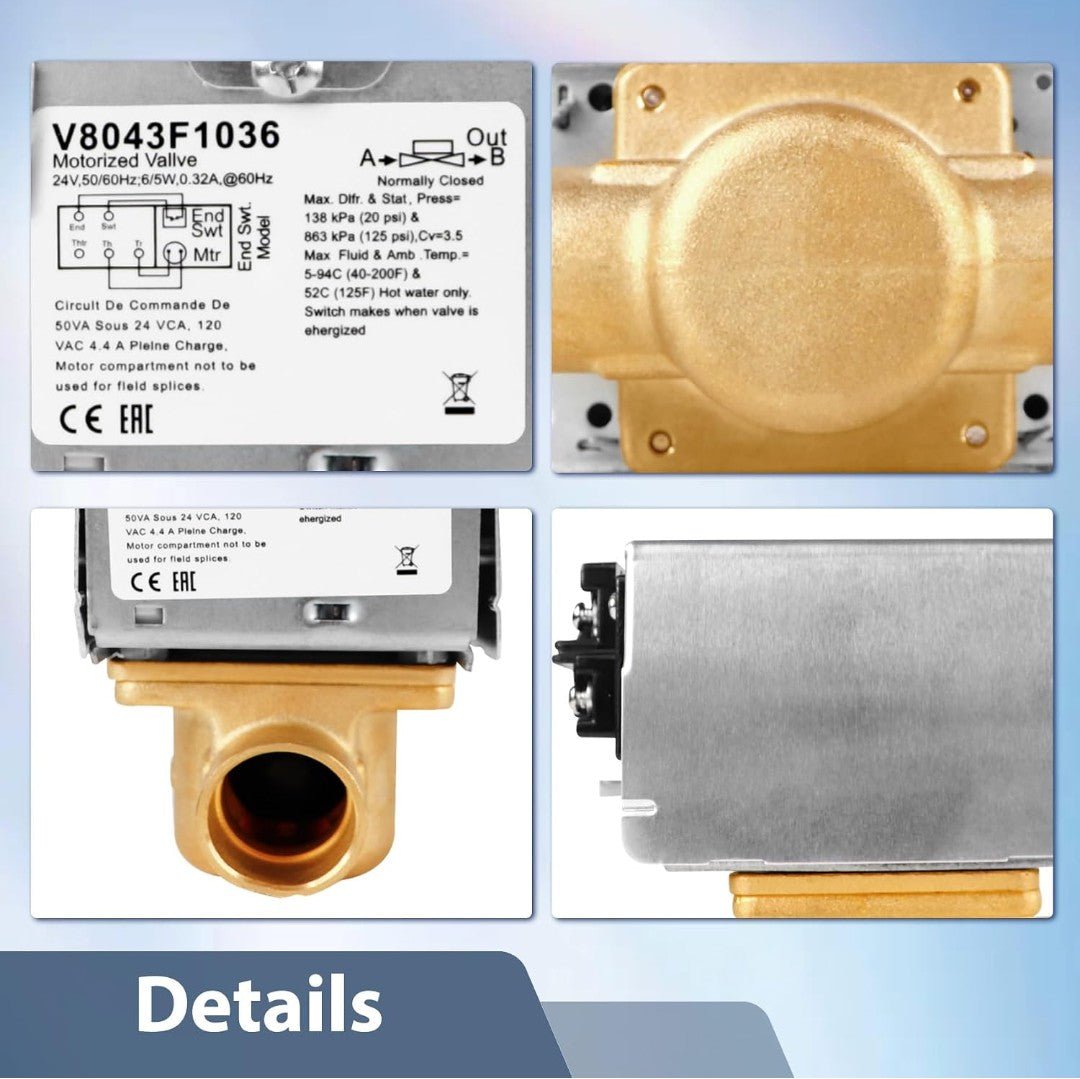 V8043F1036 Zone Valve for Honeywell 40003916-048/U Replacement Head V8043F1093 Replace Head Actuator 2-way 4-Wire 24V Motor Normally Closed 3/4 Sweat Connection, Screw Terminal Board Connection - Horizon Endless