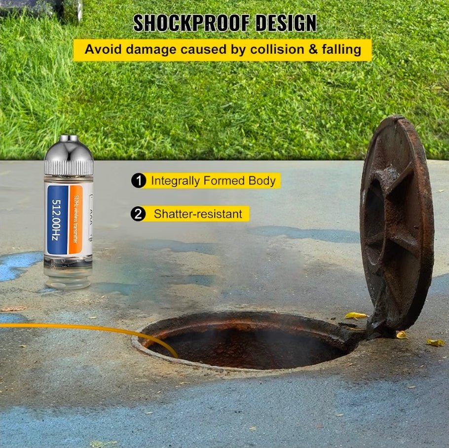VEVOR 512 Hertz Sonde, Flushable, Remote Transmitter for Underground Pipe Location, Waterproof Wireless Endoscope with 2 Connectors - Horizon Endless