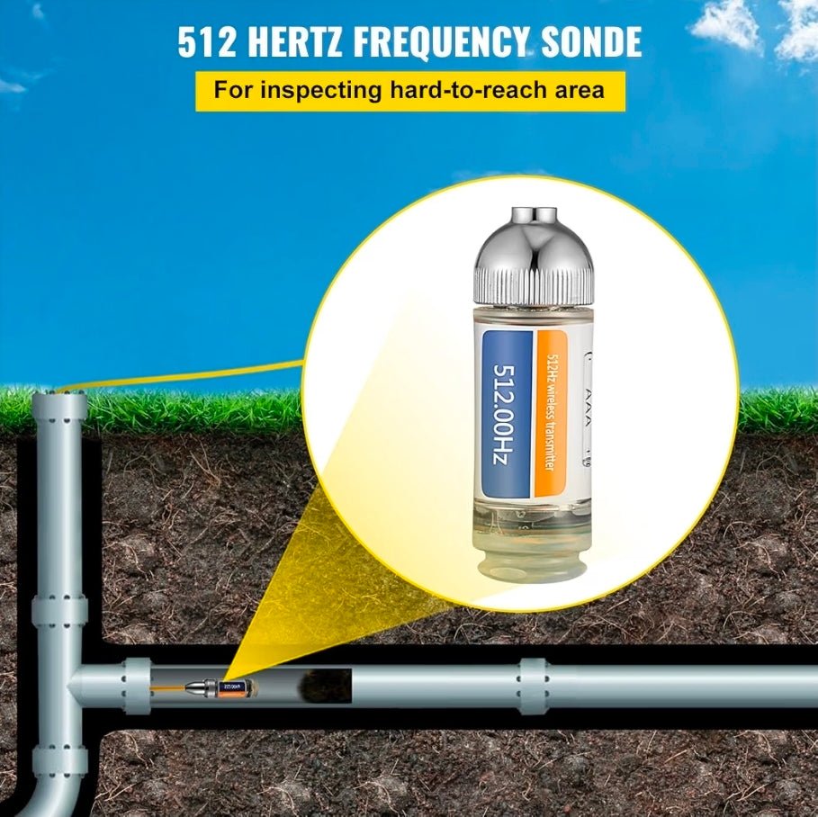 VEVOR 512 Hertz Sonde, Flushable, Remote Transmitter for Underground Pipe Location, Waterproof Wireless Endoscope with 2 Connectors - Horizon Endless