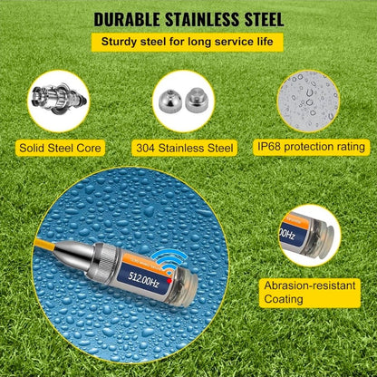 VEVOR 512 Hertz Sonde, Flushable, Remote Transmitter for Underground Pipe Location, Waterproof Wireless Endoscope with 2 Connectors - Horizon Endless